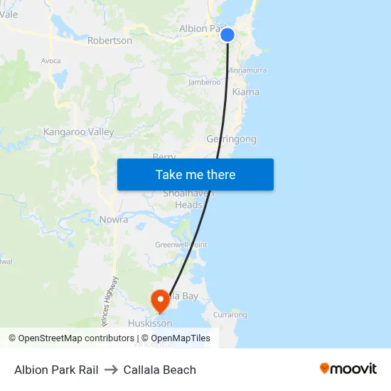Albion Park Rail to Callala Beach map