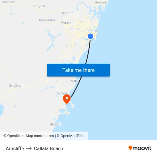 Arncliffe to Callala Beach map