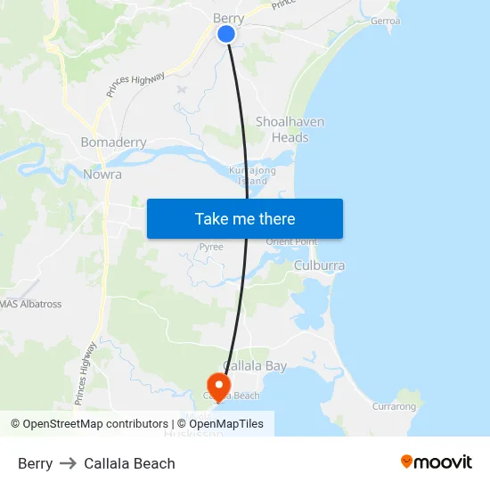 Berry to Callala Beach map