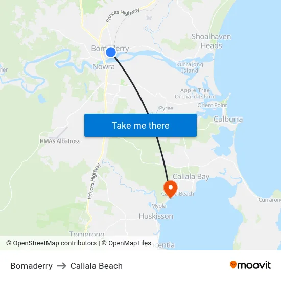 Bomaderry to Callala Beach map