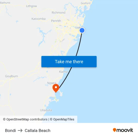 Bondi to Callala Beach map