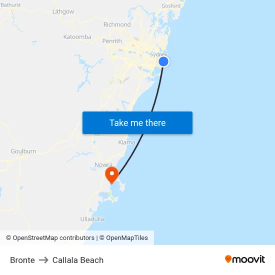 Bronte to Callala Beach map