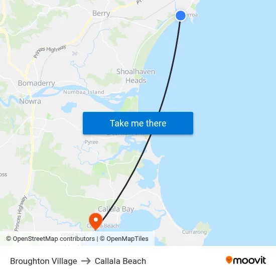 Broughton Village to Callala Beach map