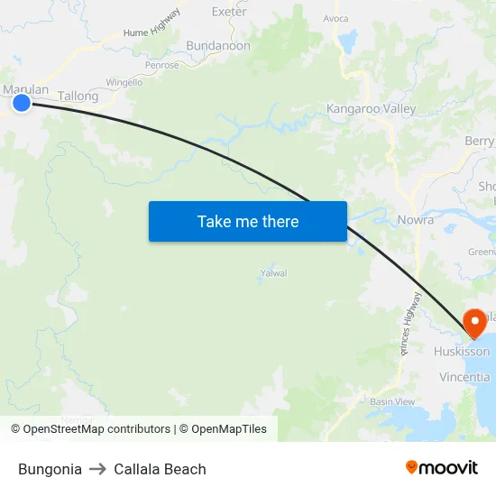 Bungonia to Callala Beach map