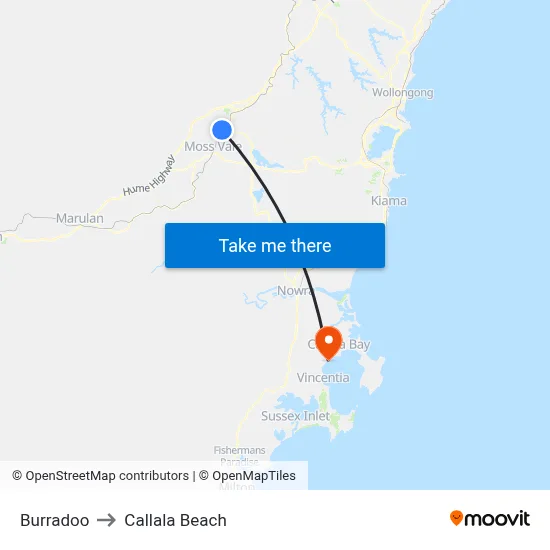 Burradoo to Callala Beach map