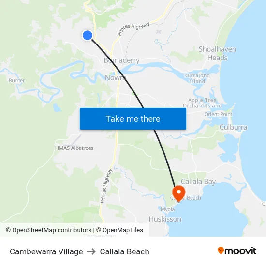 Cambewarra Village to Callala Beach map