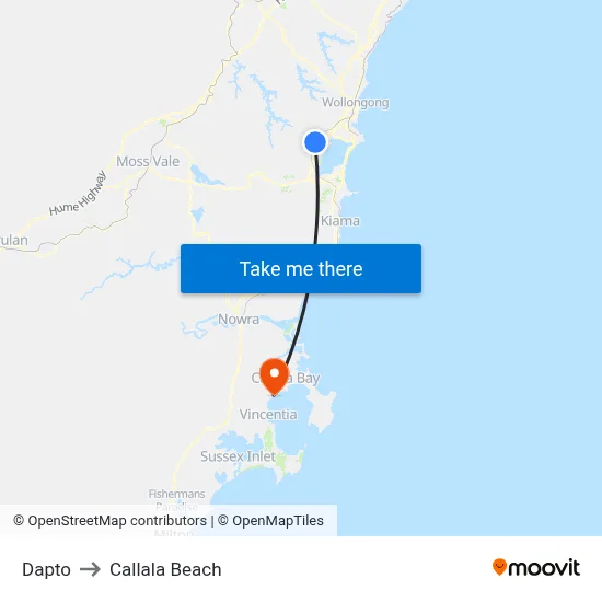 Dapto to Callala Beach map