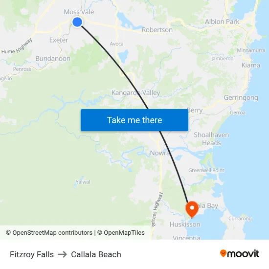 Fitzroy Falls to Callala Beach map