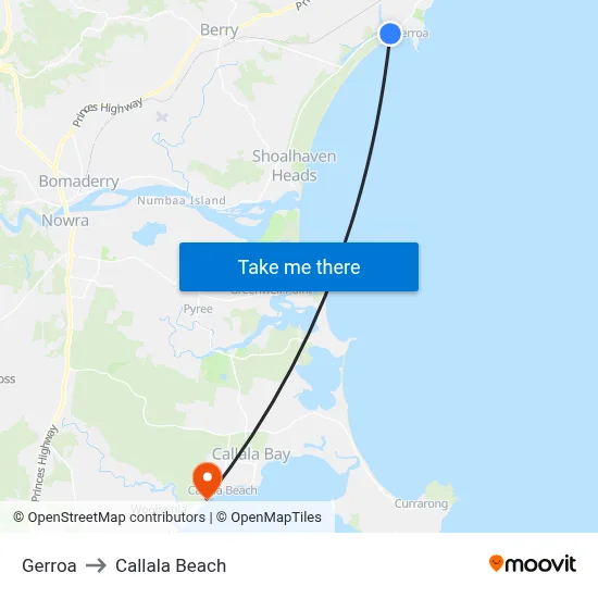 Gerroa to Callala Beach map