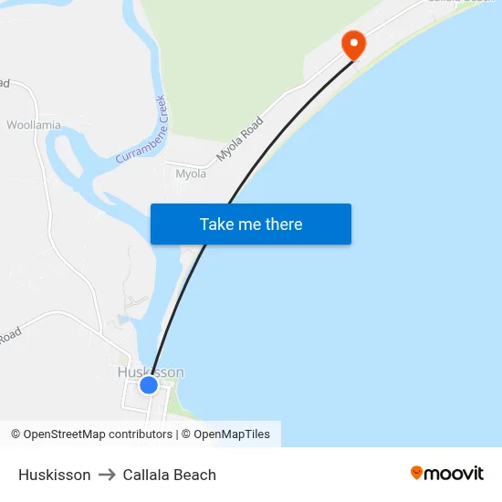 Huskisson to Callala Beach map