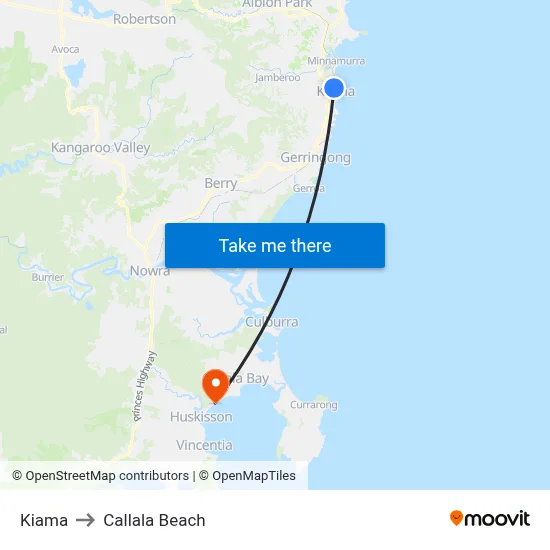 Kiama to Callala Beach map