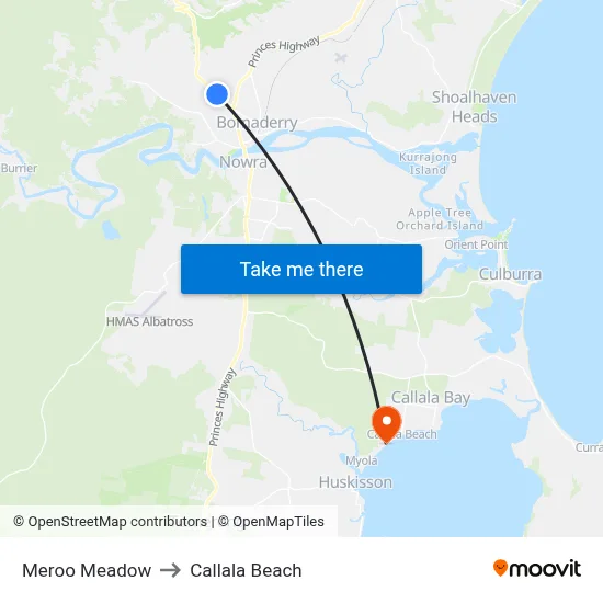 Meroo Meadow to Callala Beach map