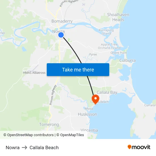 Nowra to Callala Beach map