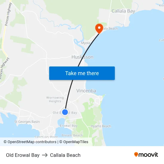 Old Erowal Bay to Callala Beach map