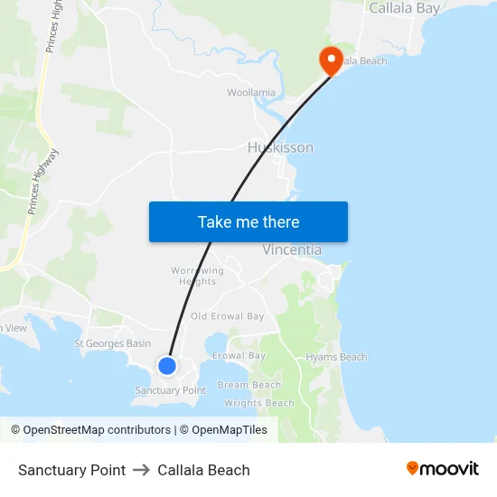 Sanctuary Point to Callala Beach map