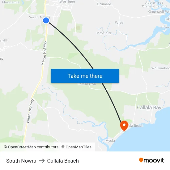 South Nowra to Callala Beach map