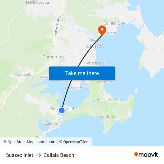 Sussex Inlet to Callala Beach map