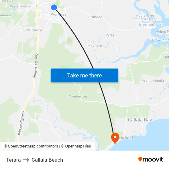 Terara to Callala Beach map