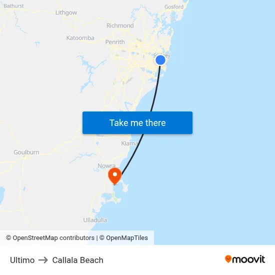 Ultimo to Callala Beach map