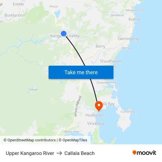 Upper Kangaroo River to Callala Beach map
