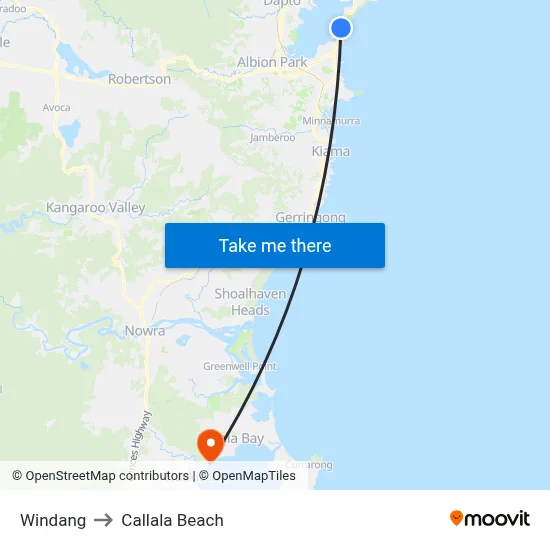 Windang to Callala Beach map