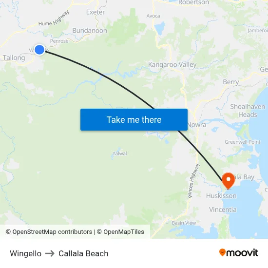 Wingello to Callala Beach map