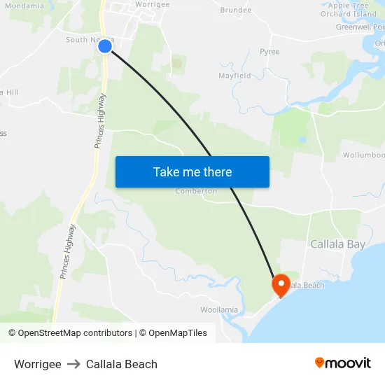 Worrigee to Callala Beach map