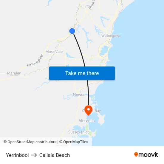 Yerrinbool to Callala Beach map