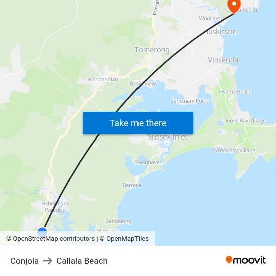 Conjola to Callala Beach map