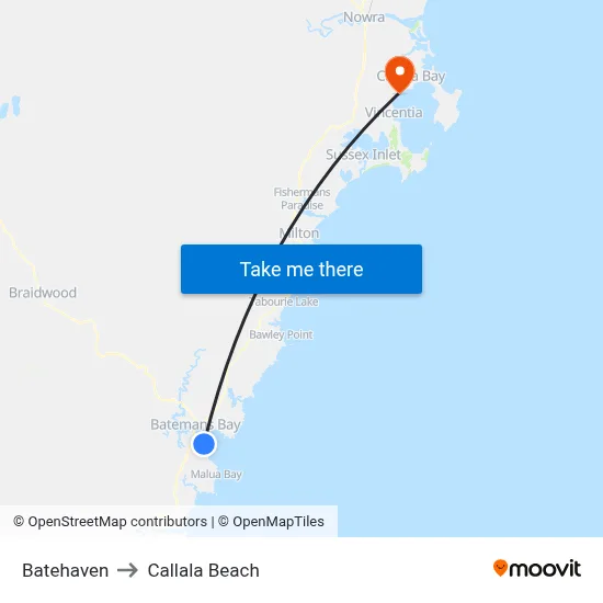 Batehaven to Callala Beach map