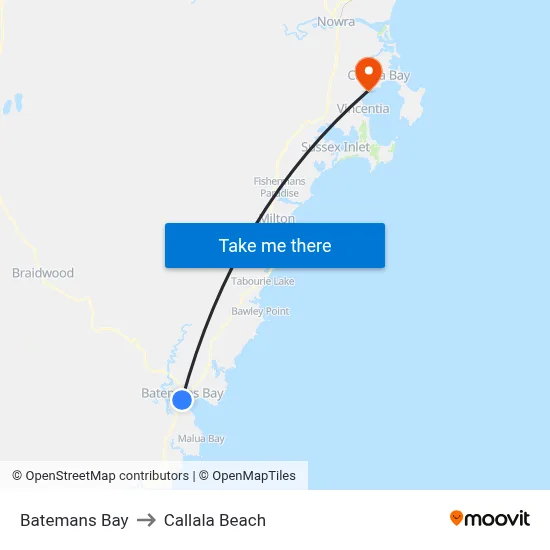 Batemans Bay to Callala Beach map
