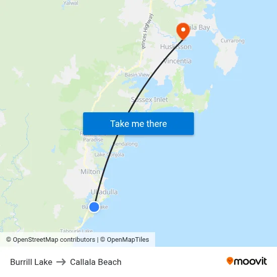 Burrill Lake to Callala Beach map