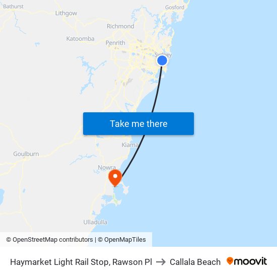 Haymarket Light Rail Stop, Rawson Pl to Callala Beach map