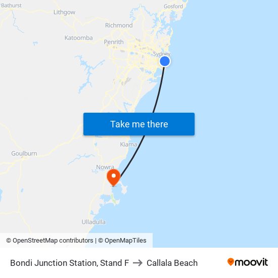 Bondi Junction Station, Stand F to Callala Beach map