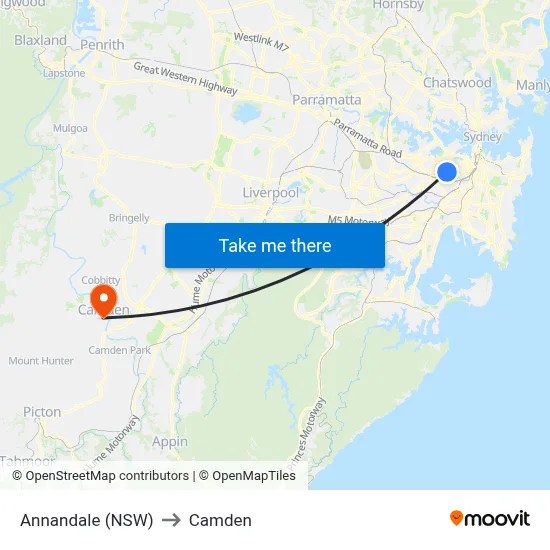 Annandale (NSW) to Camden map