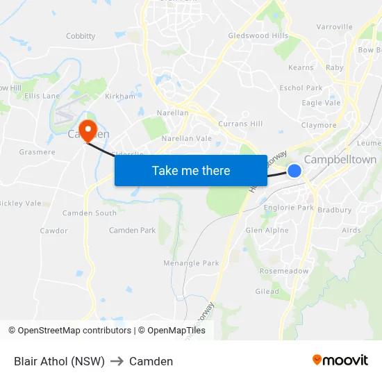 Blair Athol (NSW) to Camden map