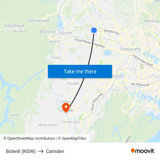 Bidwill (NSW) to Camden map