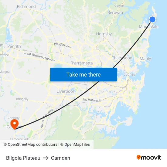 Bilgola Plateau to Camden map