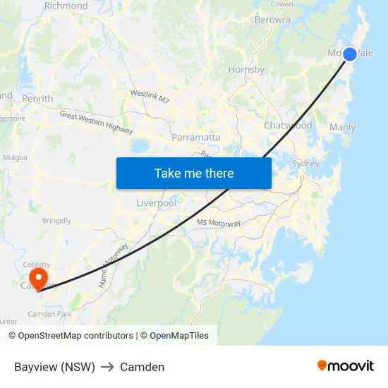 Bayview (NSW) to Camden map