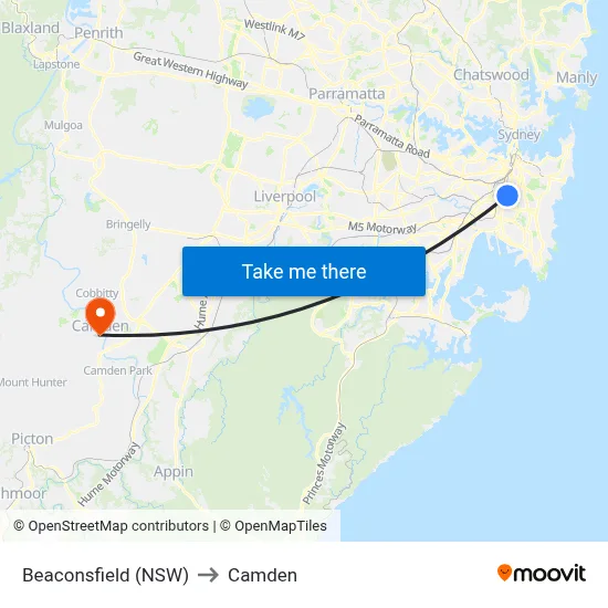 Beaconsfield (NSW) to Camden map