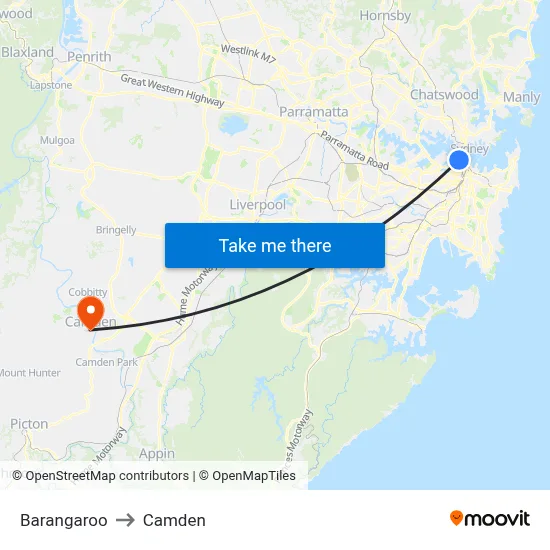 Barangaroo to Camden map