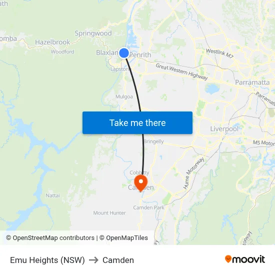 Emu Heights (NSW) to Camden map