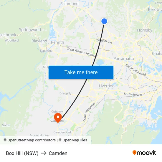 Box Hill (NSW) to Camden map