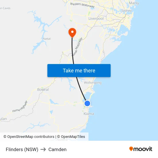 Flinders (NSW) to Camden map