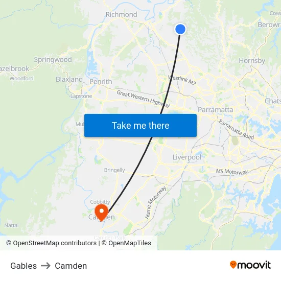 Gables to Camden map