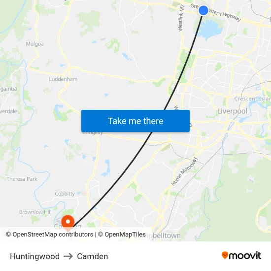 Huntingwood to Camden map