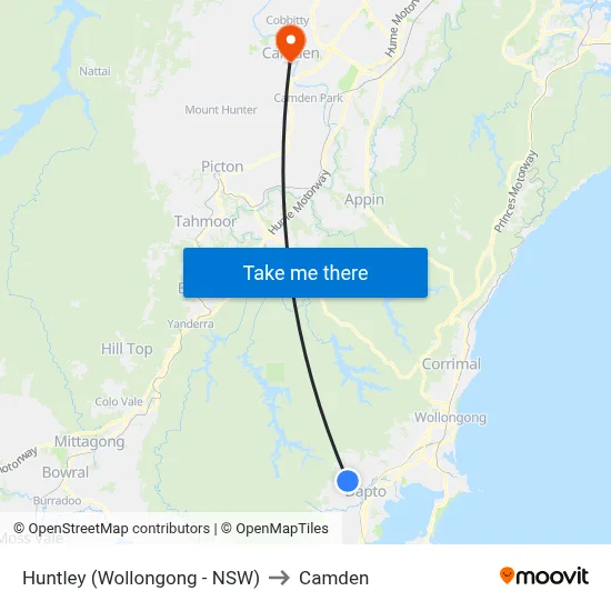 Huntley (Wollongong - NSW) to Camden map