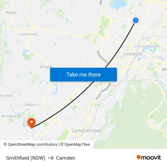Smithfield (NSW) to Camden map