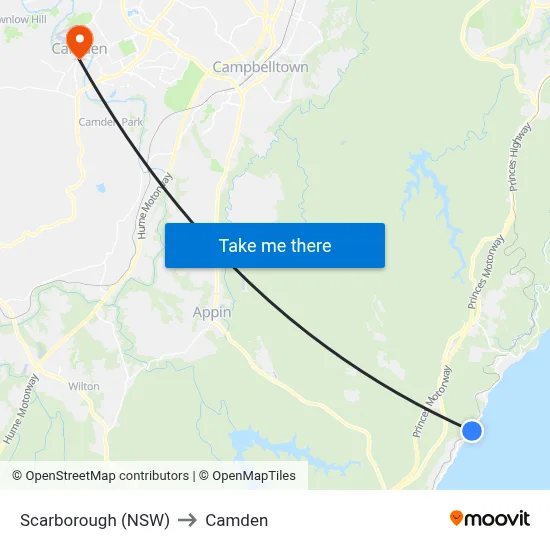 Scarborough (NSW) to Camden map