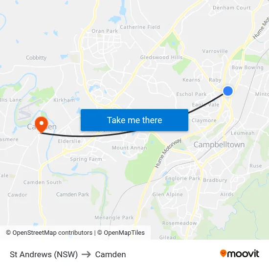 St Andrews (NSW) to Camden map